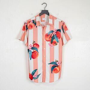 MAVRANS Men's Short Sleeve Shirt Peach Bee print size Medium